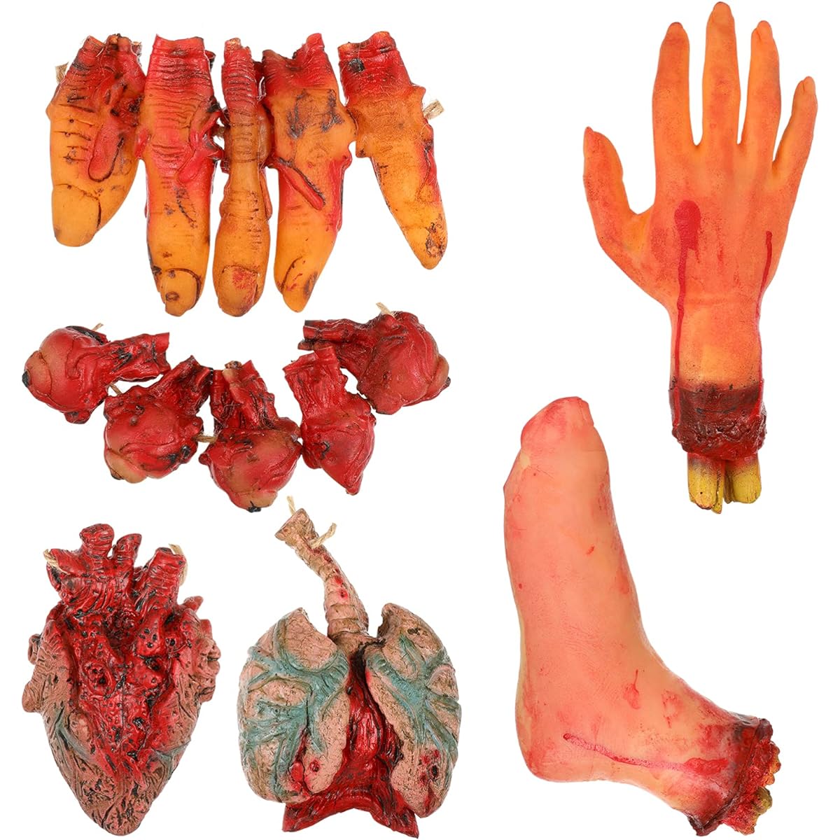 EXCEART 6 Pieces Halloween Blood Props Fake Scary Broken Body Parts Blood Needles and Paws Eyes Fingers Horror Heart Lungs Scary Halloween Decorations Ghost House Party