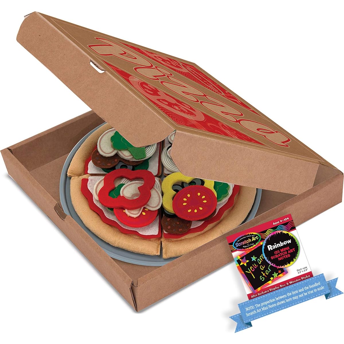 Pizza: Felt Play Food Set & 1 Me l i ssa & Doug Scratch Art Mini Pad Bundle (03974)