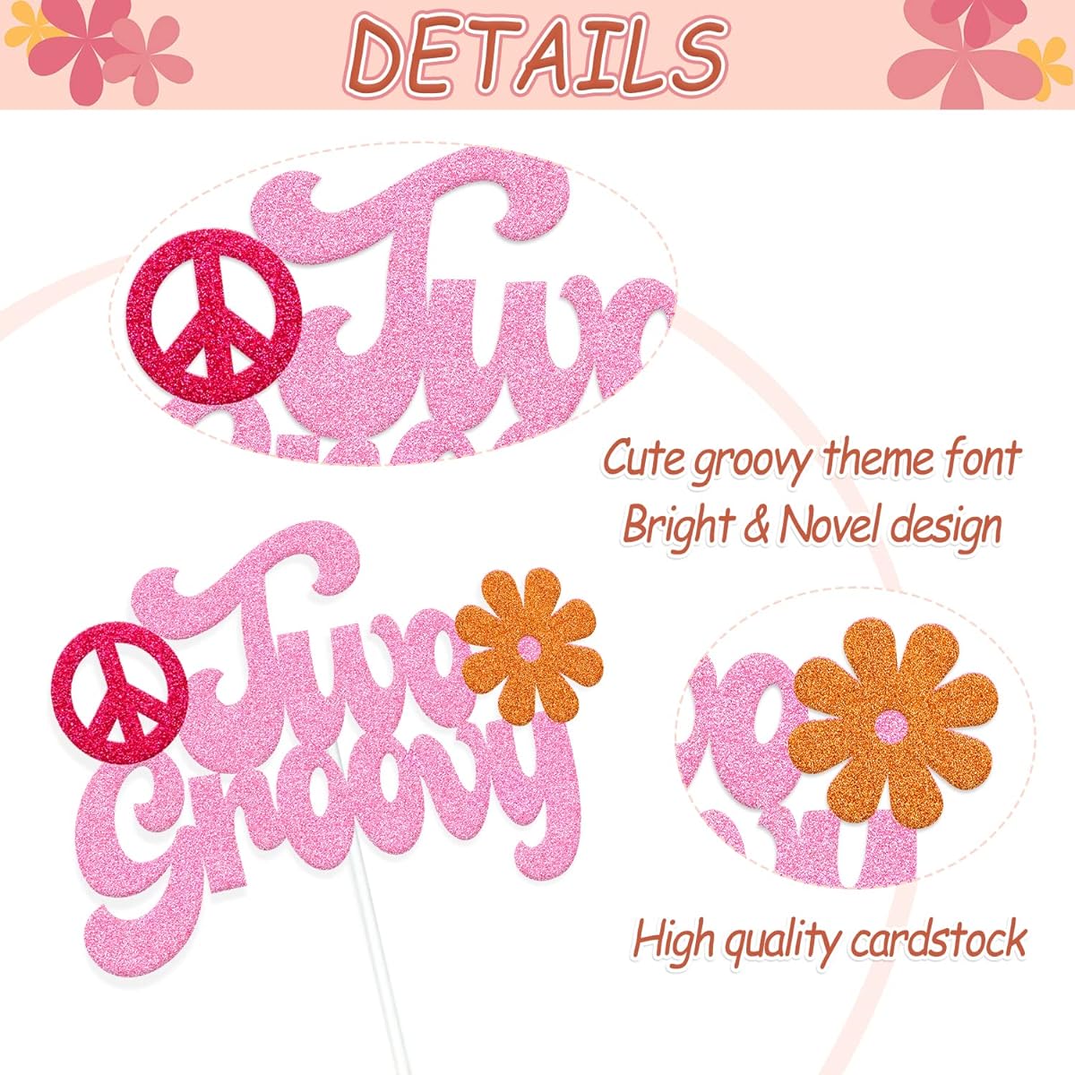 Two Groovy Cake Topper Two Groovy Party Decorations Hippie Boho 60s Theme 2nd Birthday Party Supplies Flower Girl Second Happy Birthday Decorations