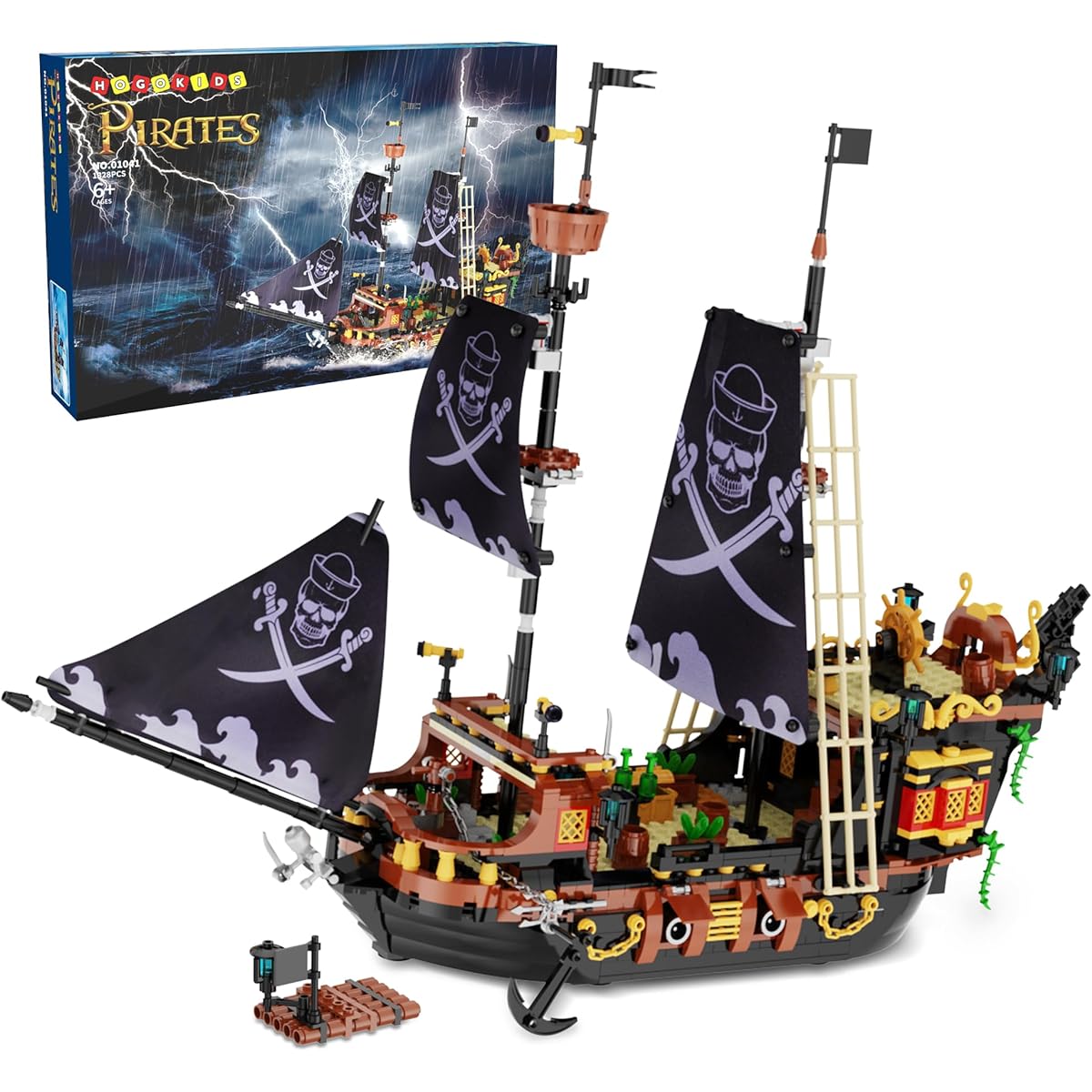 HOGOKIDS Pirate Ship Building Blocks Set - Pirate Ship Mini Building Blocks Kit | Boat and Ship Model Kits Construction Set Medieval Building Blocks | Pirate Themed Gifts for Adults Kids 6+ (1328 Pieces)