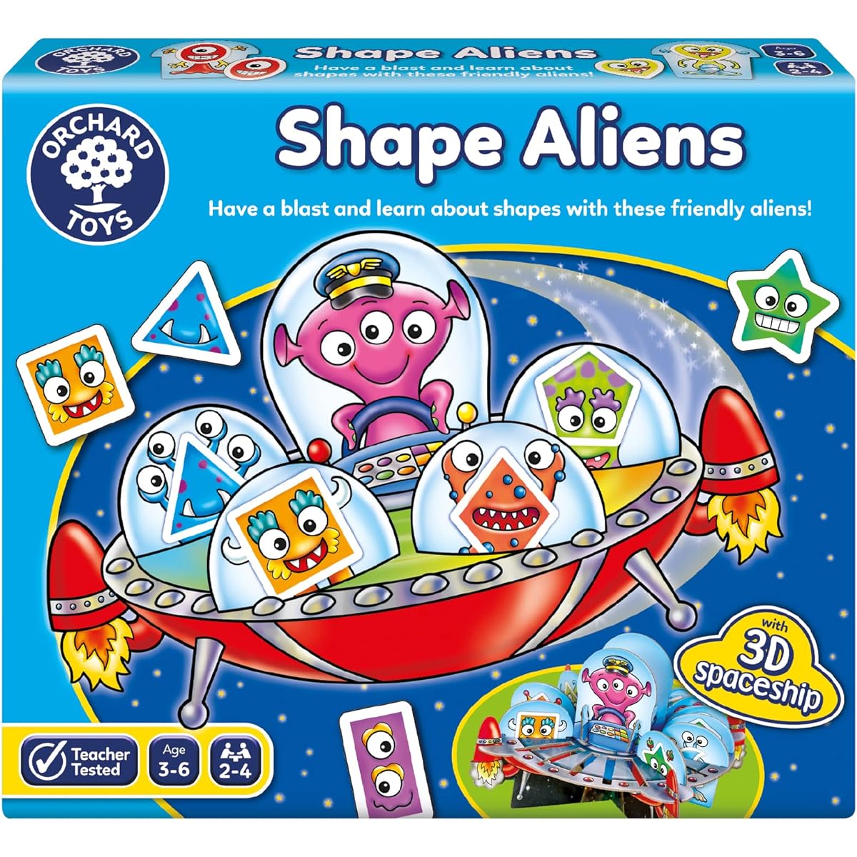 Orchard Toys Shape Aliens Game, Space themed Board Game, Family Fun, Family Game, Perfect for Kids Age 3-6