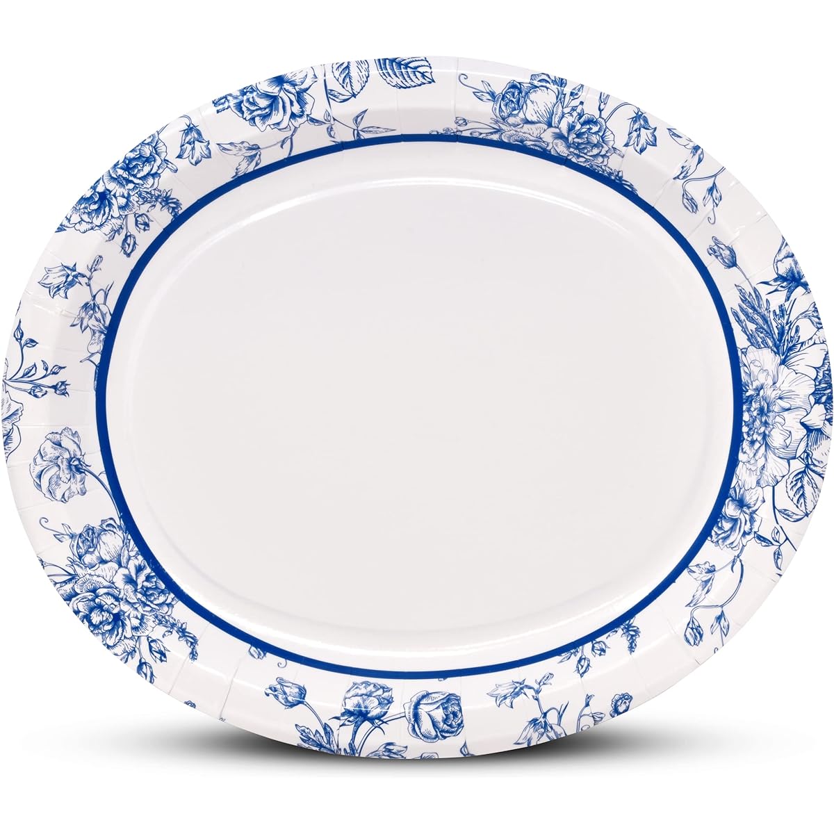 50 Blue Floral Oval Paper Plates 10" x 12" Large Disposable Platters Party Supplies Set Blue & White Flower Design Serving Dishes Trays for Spring Dinner Wedding Party Tableware Supplies Decoration