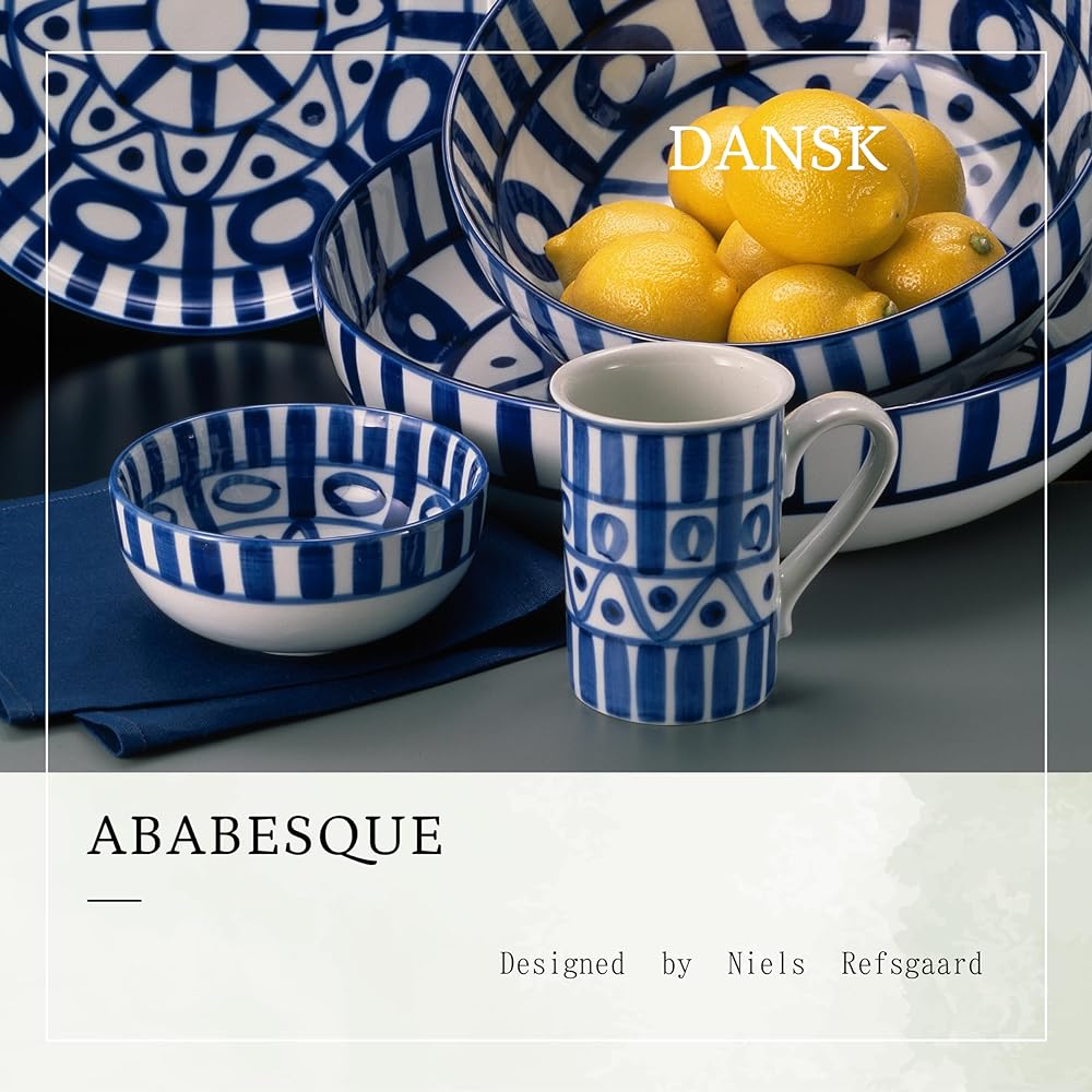 DANSR DANSK Pair Cereal Ball Arabesque 525ml Microwave/Oven/Dishwasher Safe S02212AL/2DANSK Scandinavian Modern Pottery Arabesque Cereal Ball 525ml Scandinavian Modern Pottery Shining in Cobalt Blue Cobalt Blue Pottery Art Microwave Oven that Reflects th