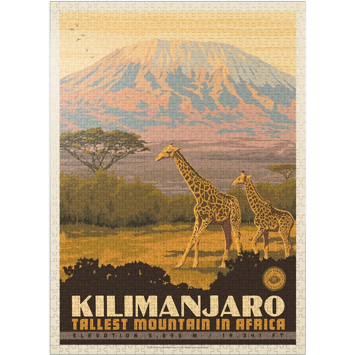 Kilimanjaro: Africa's Highest Mountain Vintage Poster - Premium 1000 Piece Jigsaw Puzzle for Adults