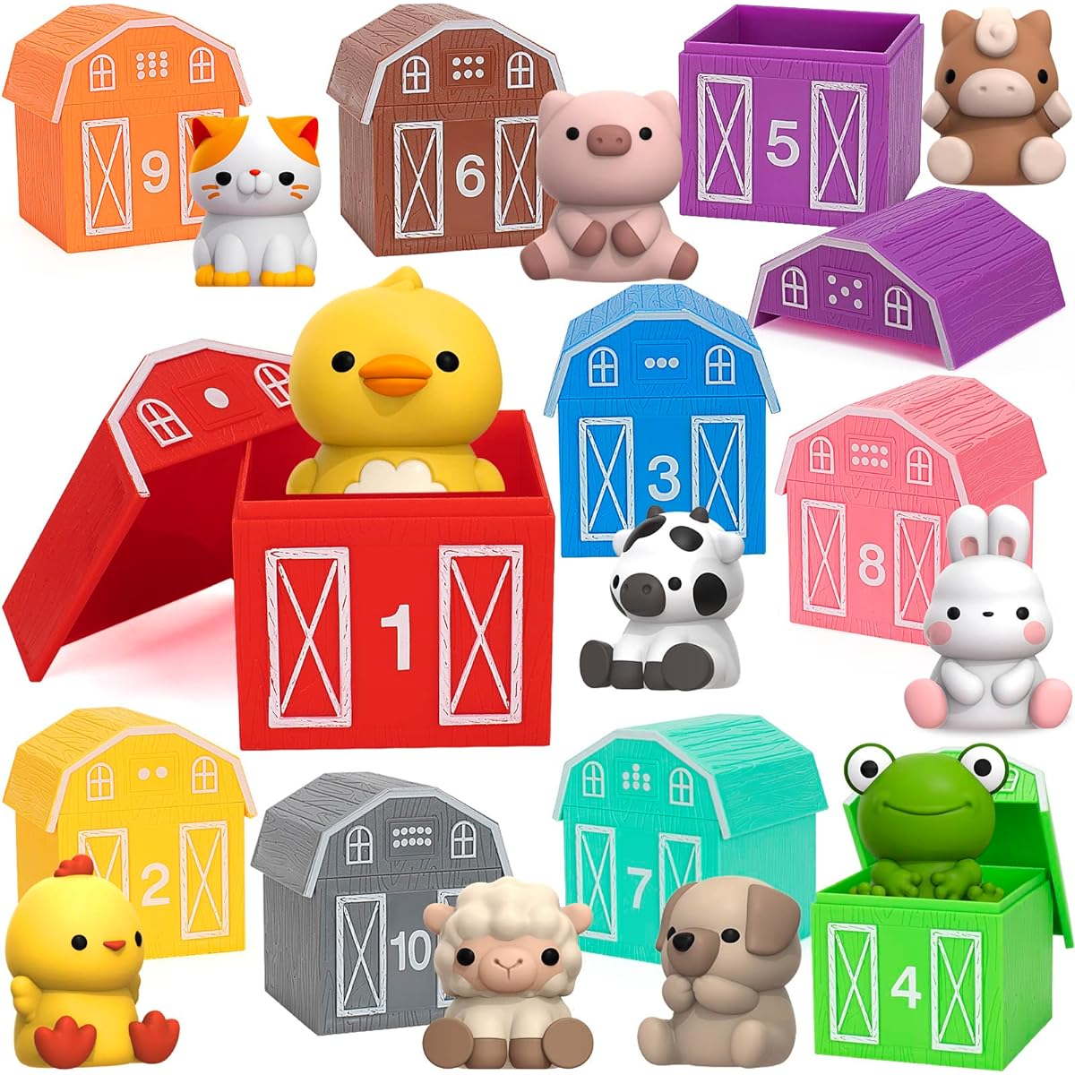 KMUYSL Toys for 1, 2, 3 Years Old, 20 Pieces Farm Animal Toys Counting Skills Color Matching Fine Motor Games Christmas Birthday Easter Educational Gifts for Baby Toddler Boys Girls 12-18 Months