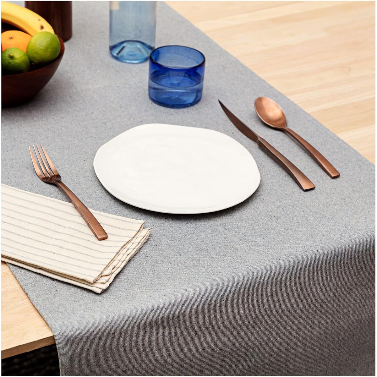 MEEMA Table Runner Rustic for Dining Table Decor | Blue - 20 x 52 Inch | Farmhouse Boho Decorative Table Runner | Everyday Use and Special Occasions | Kitchen Decorative Table Runner | Upcycled Denim and Cotton