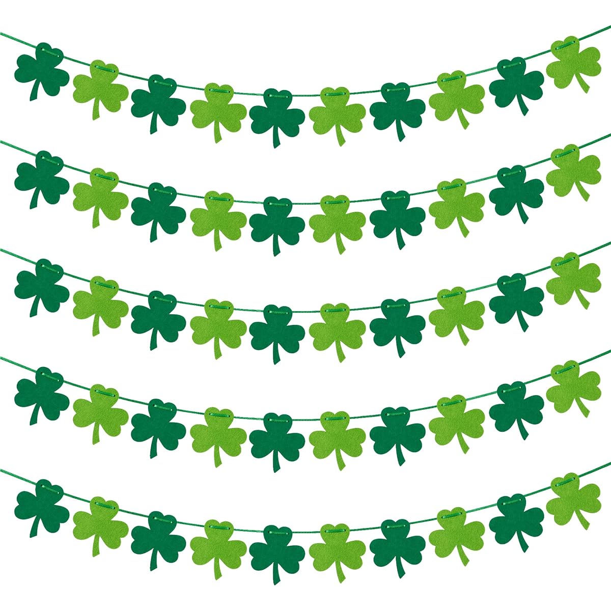 Sggvecsy St. Patrick's Day Garland Felt Shamrock Clover Garland Banner Green Irish Wall Hanging Garland for Home Irish Party Decorations 5 Pieces