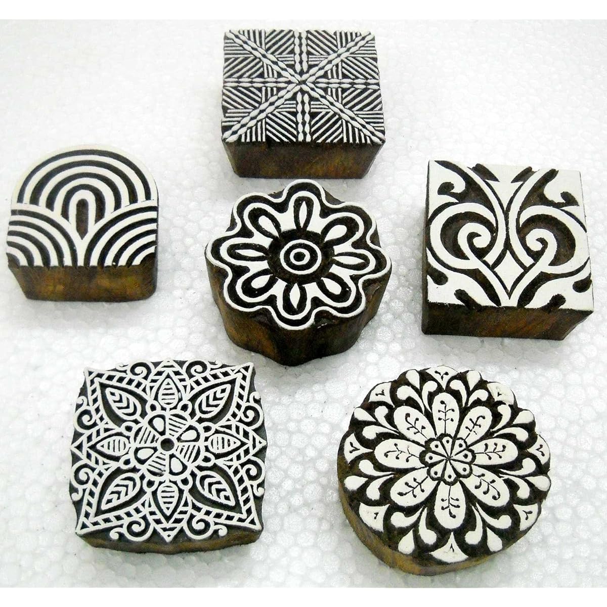 Wooden Block Stamp/Tattoo/Hand Carved Indian Textile Printing Blocks Set of 6 Unique Exotic Designs