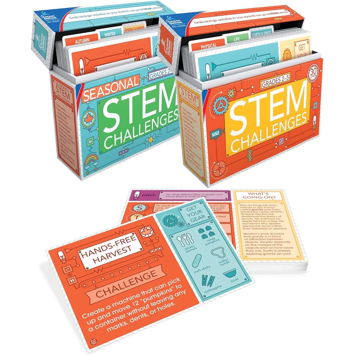 Carson Dellosa STEM Challenge Learning Cards Bundle Hands-On Science Kit 2 Pieces for Kids Ages 8-12 60 STEM Projects Educational Science Kit STEM Educational Kit for Homeschool or Classroom