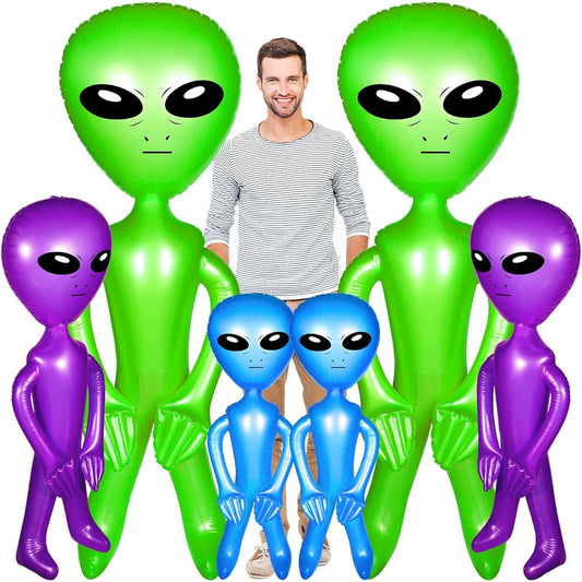 6 Pieces Inflatable Alien Balloons Alien Birthday Party Decorations Alien Inflatables Jumbo Toys Halloween Alien Theme Party 63" 31.5" 23.6" (Green Purple Blue)