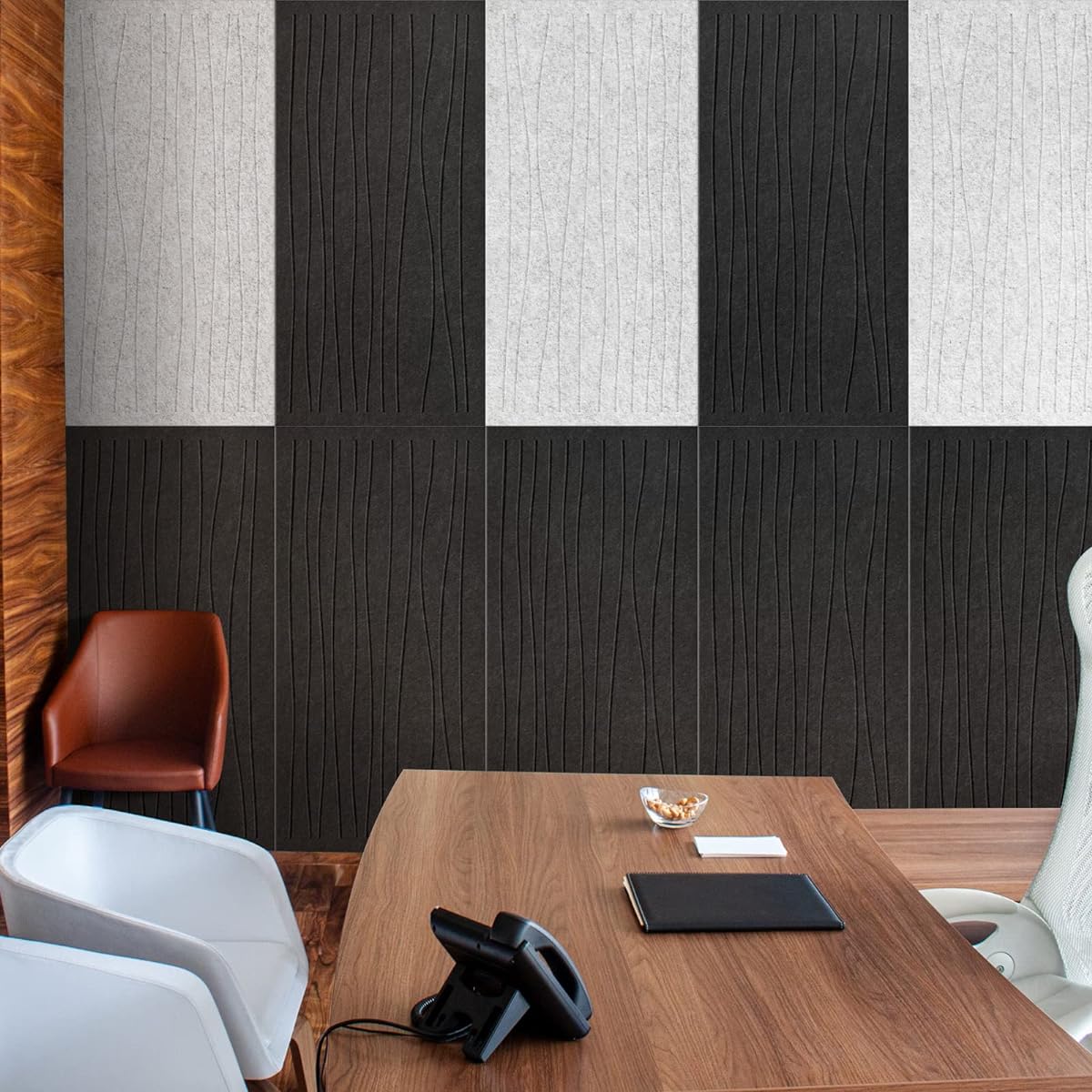 UMIACOUSTICS 3 Packs Large Sound Absorbing Panels, 48" x 24" x 0.4" Acoustic Panels, Decorative Sound Proof Panels in Artistic Curve Shape for Wall Door.