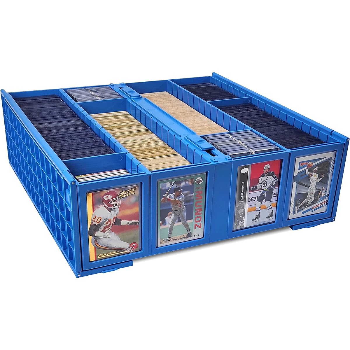 BCW Collectible Card Bin - Holds 3200 Cards - Large Card Storage Box for Loose Trading Cards, Pokemon, MTG, Sports Cards Storage Box with 4 Card Bin Dividers Card Box (Blue)