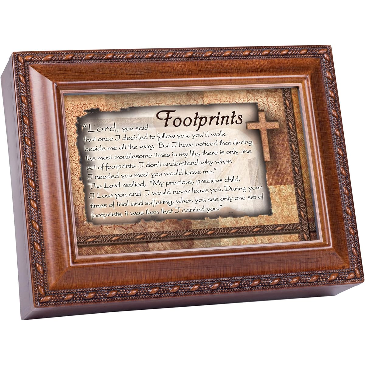 Footprints Cottage Garden Inspirational Woodgrain Traditional Music Box Plays Amazing Grace