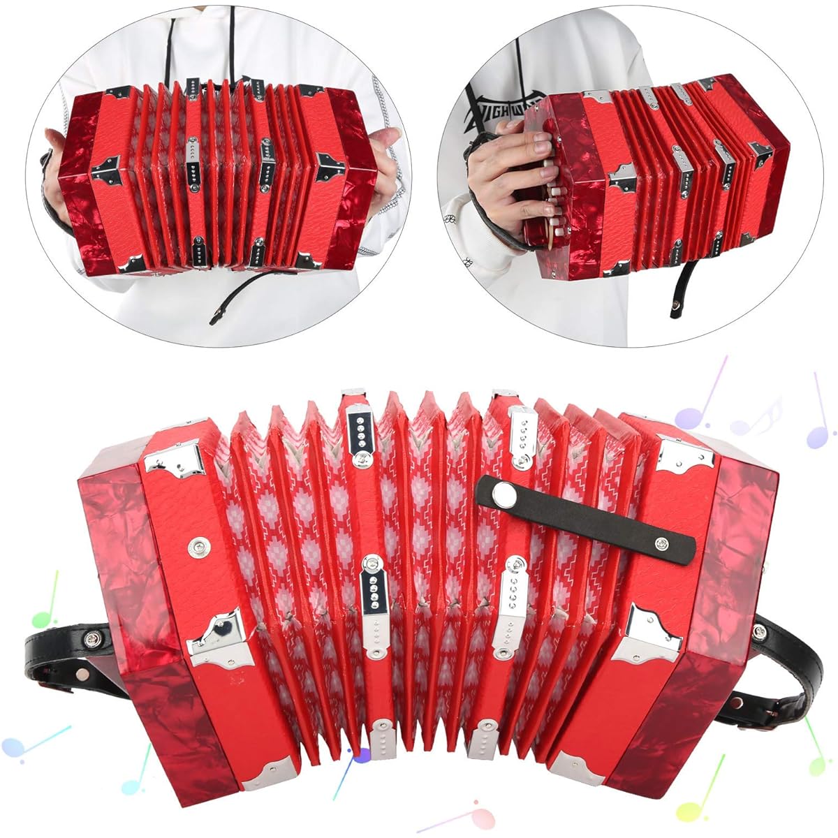 Professional Accordion Concertina, Concertina Accordion for Adults for Beginners and Students Musical Instrument Supplies Red