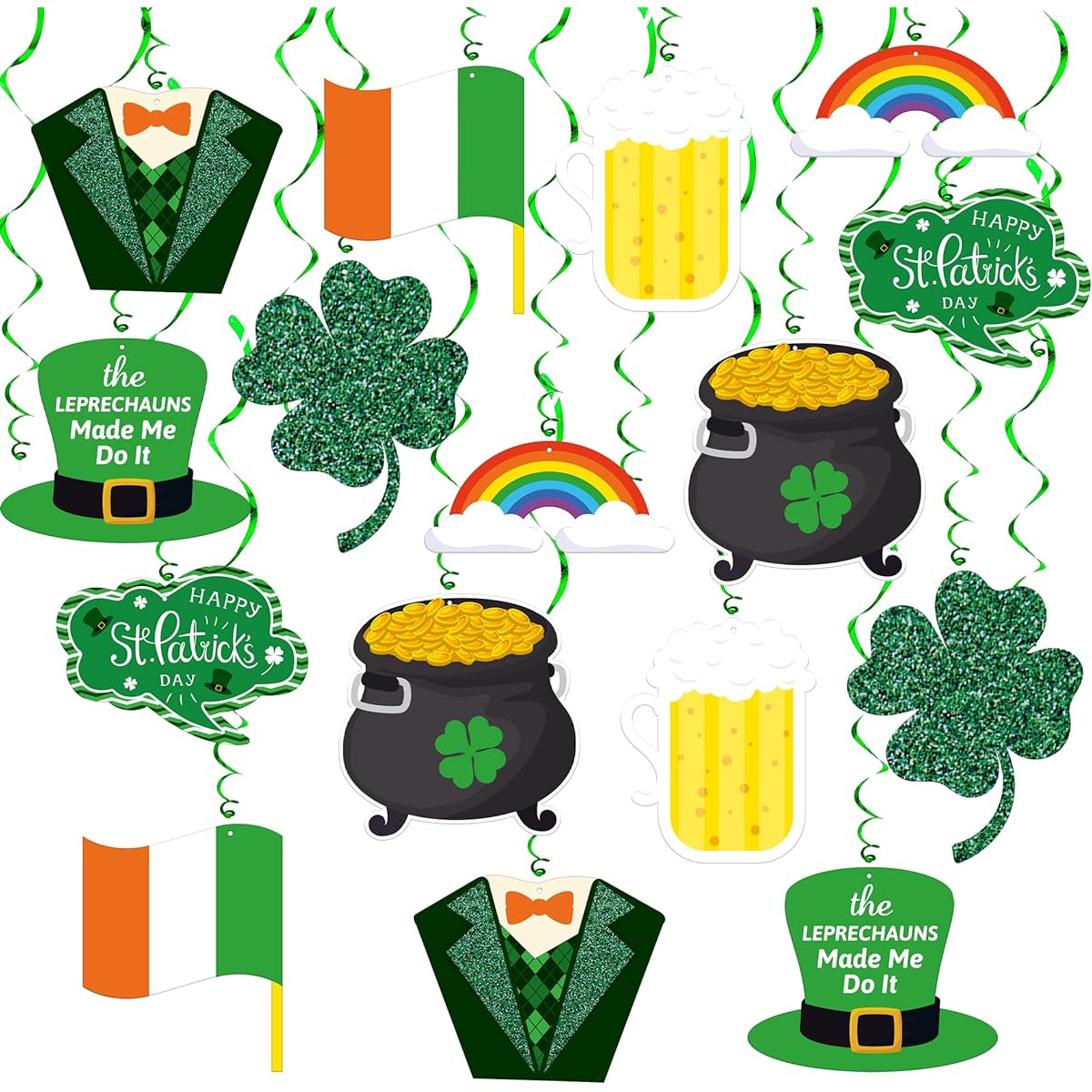 St. Patrick's Day Hanging Swirls - 30 Pieces | Lucky Irish Green Shamrock Foil St. Patrick's Day Hanging Decorations | St. Patrick's Day Rainbow Decorations | St. Patrick's Day Irish Hanging Decorations