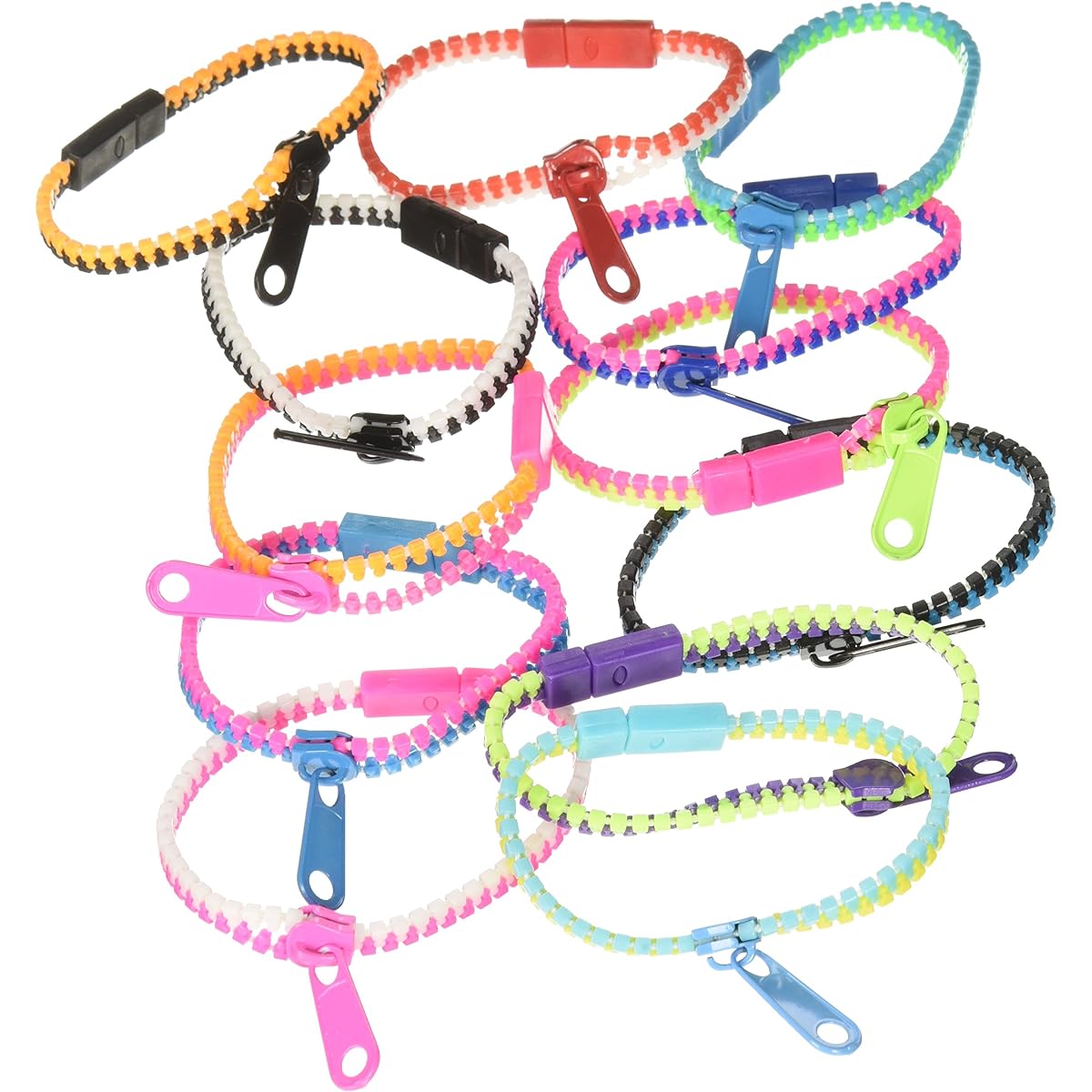 Hip Zip - 12 Piece Count of Real Zipper Bracelets in Assorted Colors Wholesale by Bewild by Bewild