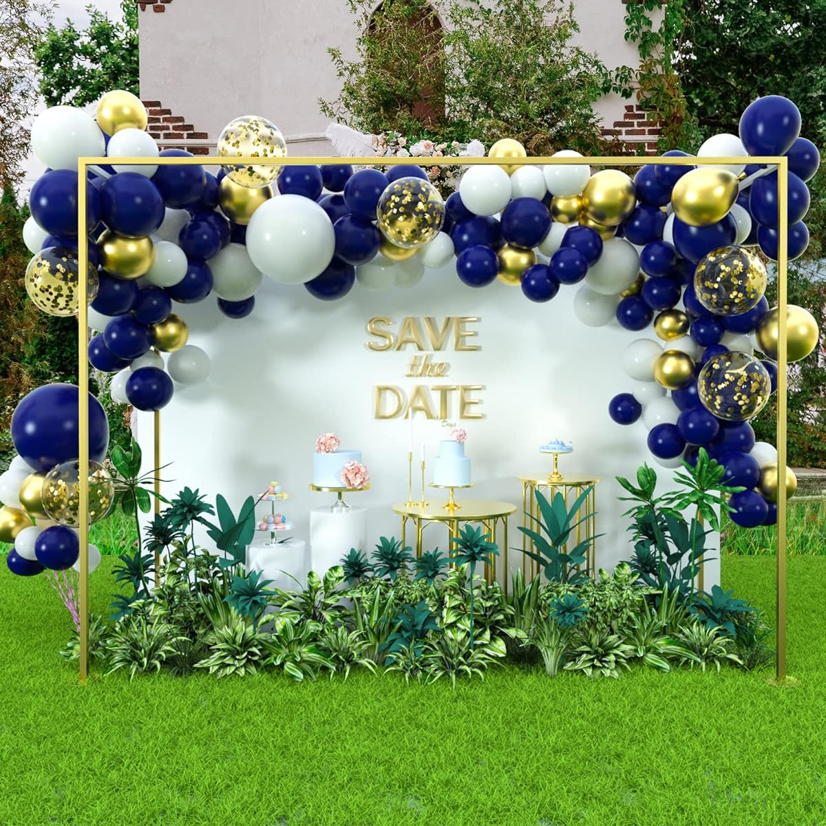 MIAHART 135 Pieces Navy Blue Gold Balloon Garland Arch Kit 5 10 12 18 Inch Royal Blue Gold Confetti White Balloons for Birthday Graduation Baby Shower Wedding Party Decorations