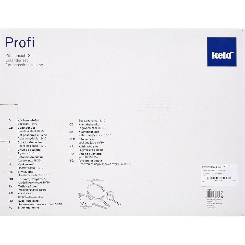 Kela Strainer Silver Size: ∅20cm, ∅14cm, ∅8cm, Mesh Colander & Coffee Strainer 3P Set 11074 11074