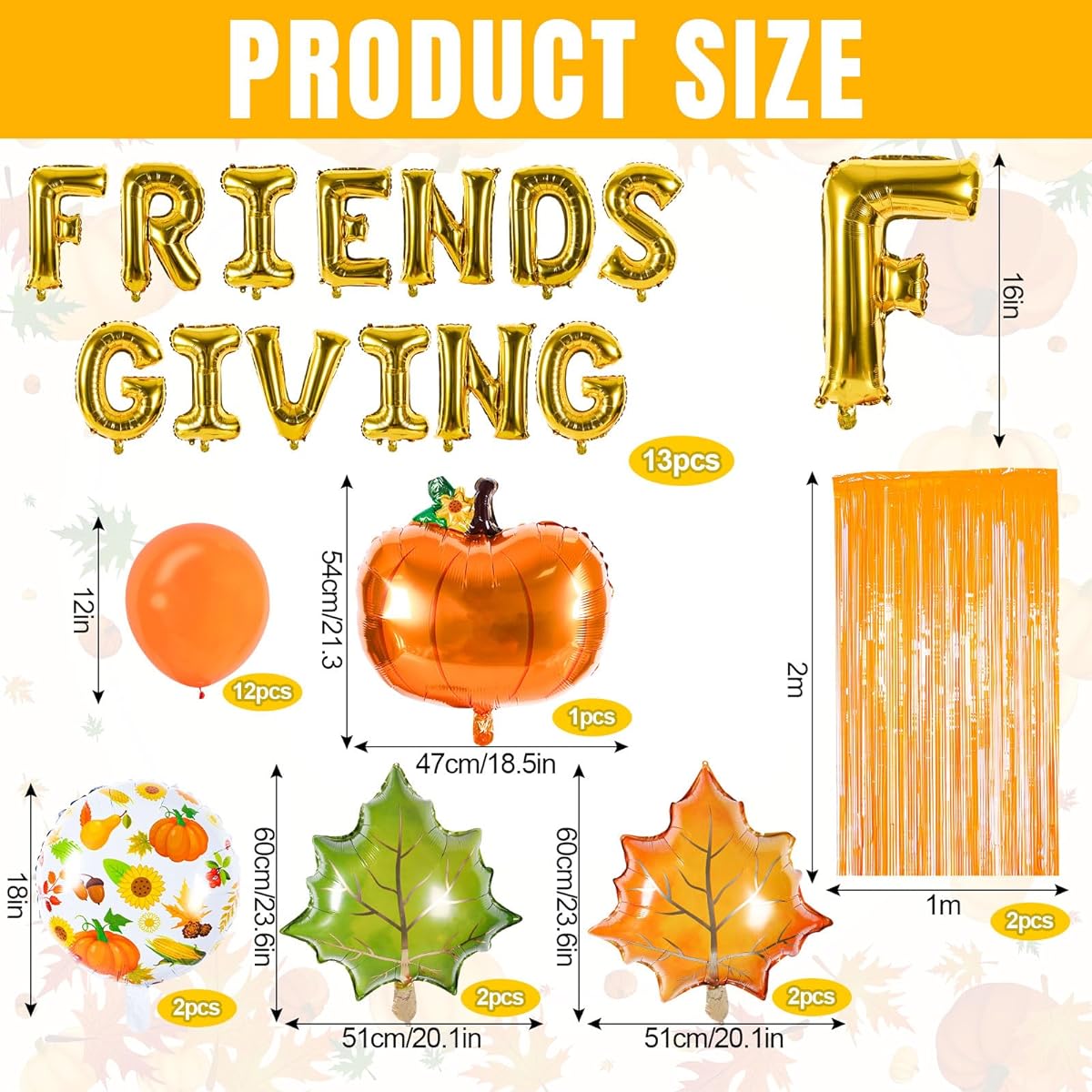 Whaline 42pcs Thanksgiving Balloons and Foil Curtain Set for Friends, Pumpkin Leaf Shape Balloons, Orange Foil Curtains, Party Decorations, Thanksgiving for Friends and Party Supplies