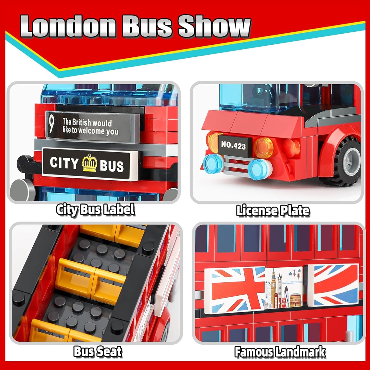 TOY PLAYER City London Bus Building Blocks Double Decker London Bus & Bus Station Building Kit 458 Pieces Bricks