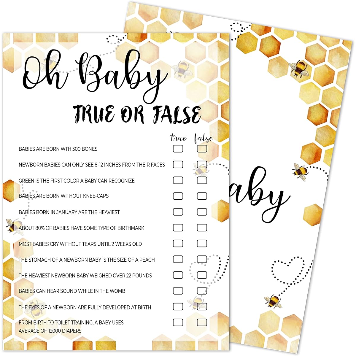 True or Fake Baby Shower Game Gender Reveal Party Supplies Honeycomb Bumblebee Party Decorations - 30 Game Cards 1 Response Card (bb013-yx03)