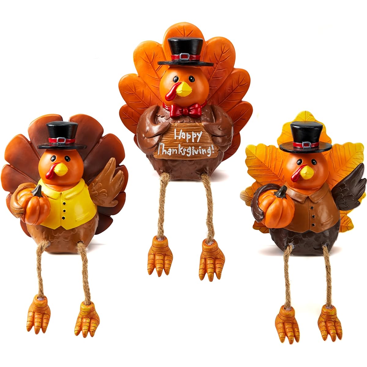 JOYIN Thanksgiving Turkey Tabletop Centerpiece, Resin Turkey Fall Figurine with Hanging Legs Pumpkin Decorations Fall Harvest Day Tabletop Collection for Thanksgiving Party Kitchen Party