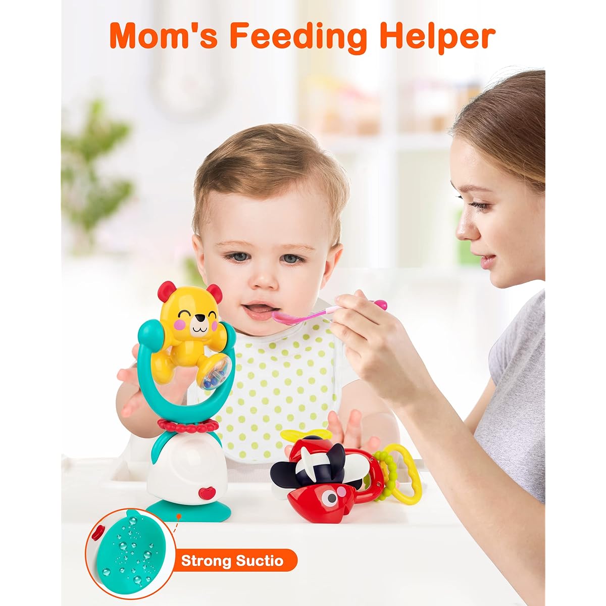 Vanmor High Chair Suction Toy Baby Rattle 6-12 Months 2 in 1 Toddler High Chair Toy with Suction Cup Baby Toy 12-18 Months Toddler Table Tray Toy for 1 Year Old 2 Year Old Boys Girls