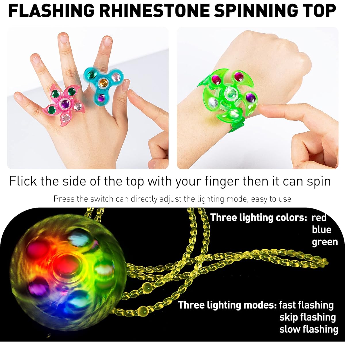 PROLOSO 18 Pack Light Up LED Rings Necklaces Bracelets Gyro Fidget Spiral Twister Toys Glow in the Dark Party Favors