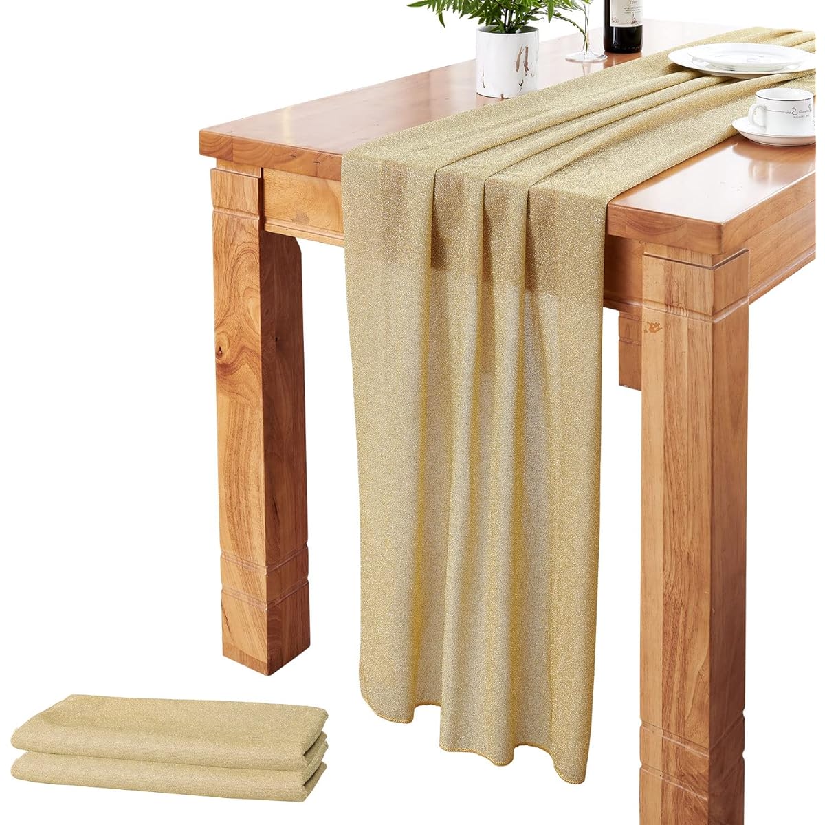 DELOVO Gold Table Runner Glitter Gauze Length 27X120 Inches Wedding Table Runner Linen Decor Party Banquet Bridal Shower Home Table Arch Cake Table