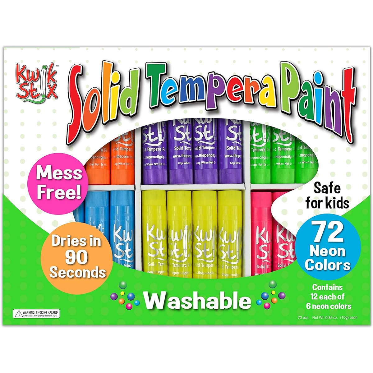 Kwik Stix Quick Dry Neon Solid Tempera Paint 72 Pack Neon Colors 3.5" (TPG-626)