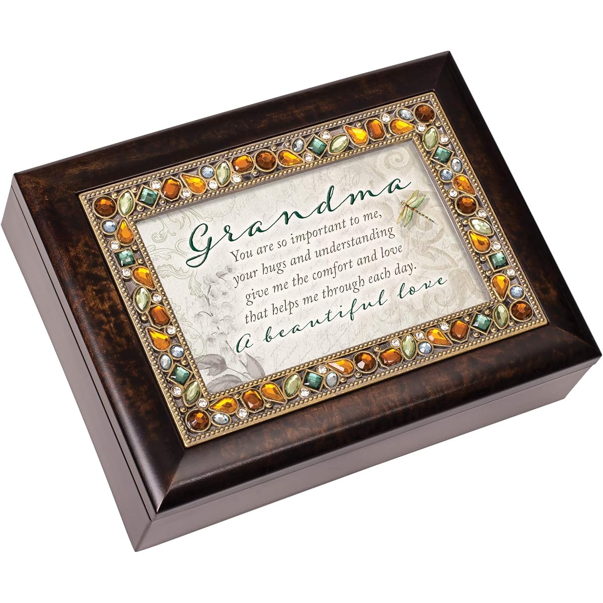 Cottage Garden Grandma Hugs Comfort Love Amber Earth Tone Jeweled Music Box Wind Bear My Wings