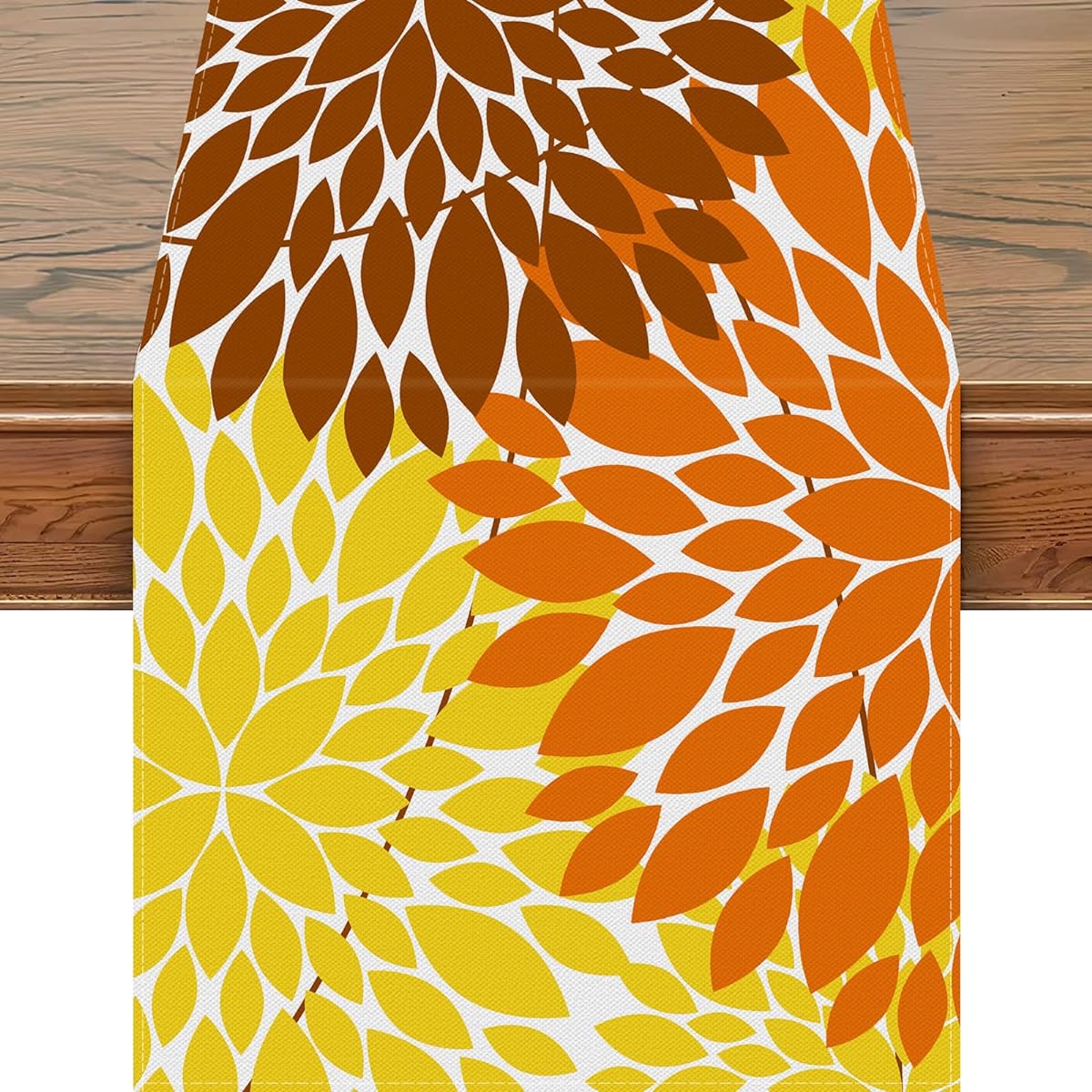 Snycler Autumn Dahlia Table Runner Orange Yellow Dahlia Pinata Flower Table Runner Modern Elegant Farmhouse Geometric Pattern Table Center Linen Decor Home Dining Party Entrance (13x48 Inch)