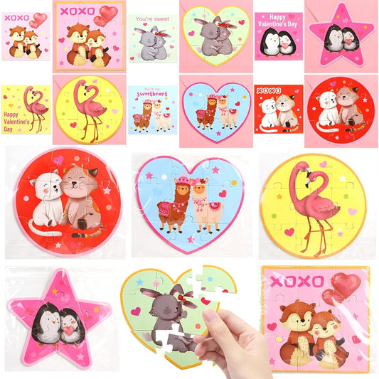 30 Piece Valentine Card Mini Jigsaw Puzzle with Envelopes for Children/School/Classroom/Valentine's Day/Exchange/Prizes/Party/Prizes/Class/Valentine/Crafts/Toys for Toddlers Boys Girls