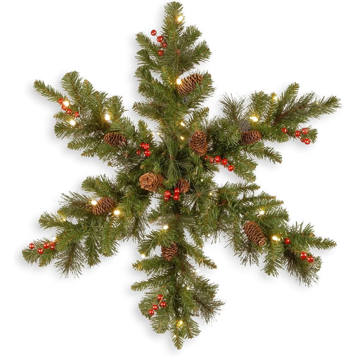 National Tree 32" Crestwood Spruce Snowflake 9 Cones Glitter Red Berry 9 Silver Bristle 35 White Battery Operated LED Lights with Timer (CW7-306-32SB4-1)