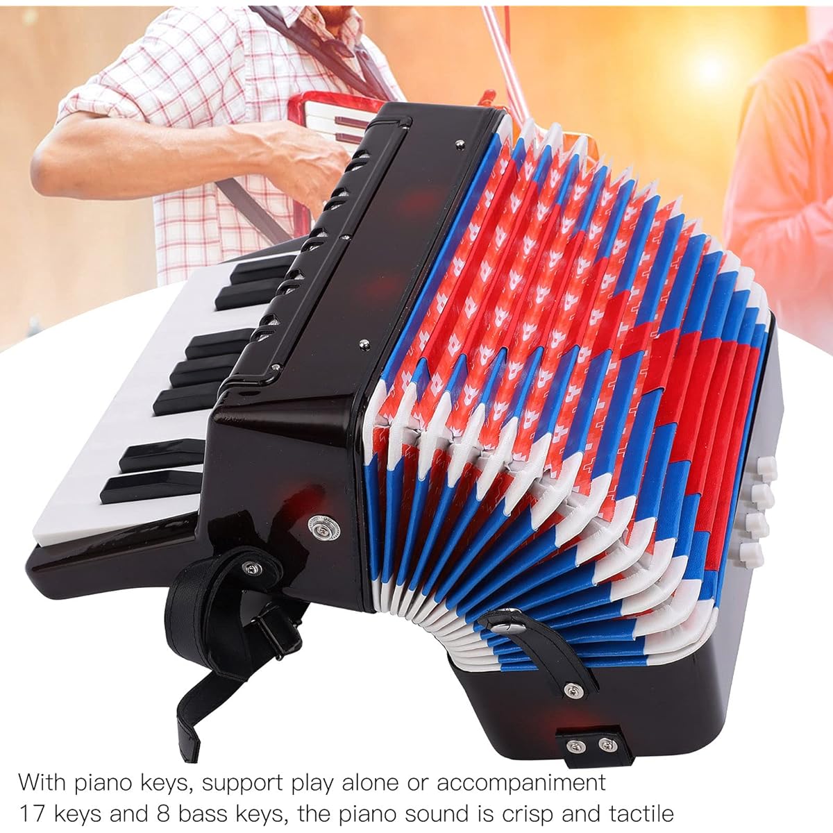Piano Accordion 17 Keys 8 Bass Beginner Accordion Musical Instrument Hand Keyboard Rhythm Training Spring Instrument