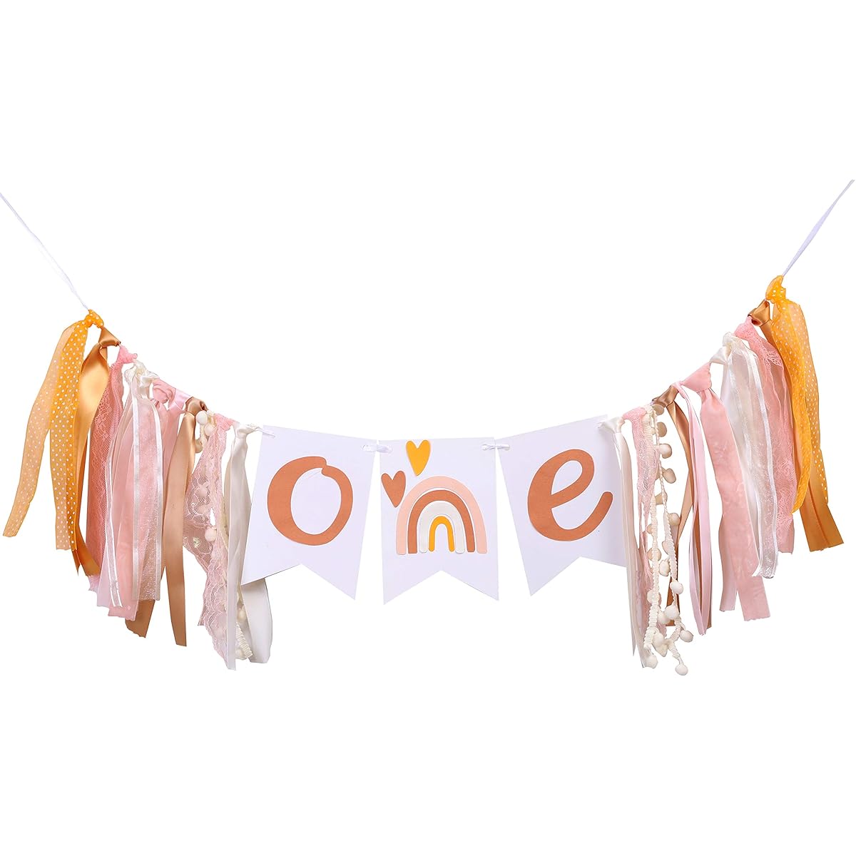 Bohemian Party Rainbow Birthday Banner - 1st Birthday Highchair Bunting Decorations, Quiet Neutral Modern Girl, Smash Cake Props, Photographer Photo Props. (Bohemian Rainbow)