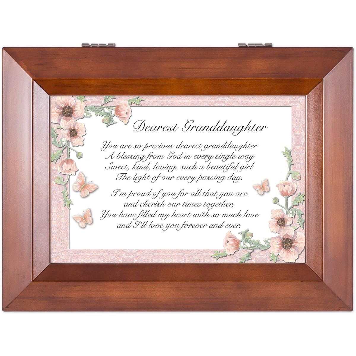 Dearest Granddaughter Dark Wood Finish Music Jewelry Box – Plays Tune You Are My Sunshine
