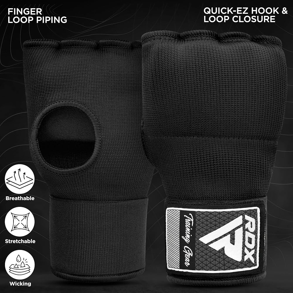 RDX Vantage Velcro Inner Gloves Boxing MMA Martial Arts Shock Absorption Gel Padded (XL, Black)