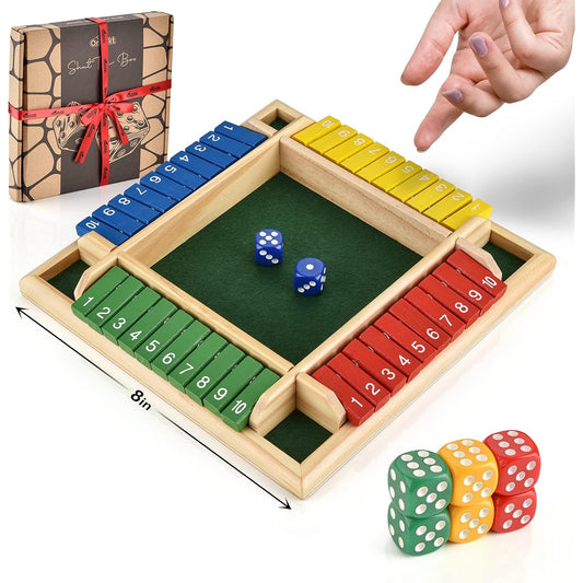 Wooden Shut the Box - Indoor Dice Game - Perfect for 2-4 Players - Great Family Game - Colorful Design - Comfortable Felt - Smart Math Game for Kids - Fun Learning Board Game - Nice Gift Packaging