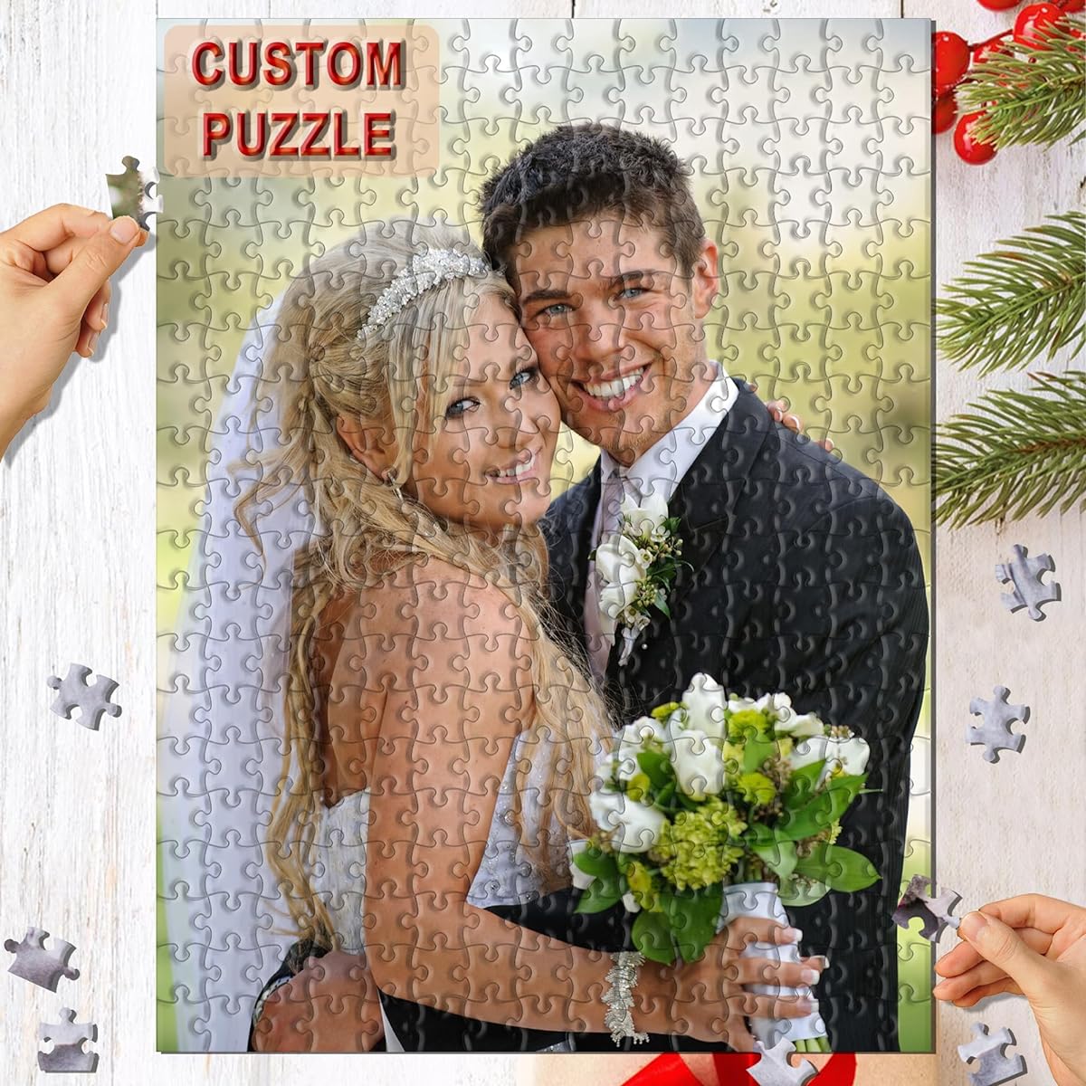 Custom Puzzle Personalized Puzzle 100/300/500/1000 Pieces Photo Collage Customized Puzzle Create Puzzle from Photo Birthday Thanksgiving (1 vertical photo, 100 pieces)