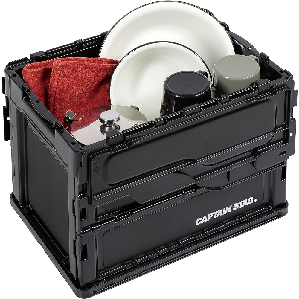 Captain Stag (CAPTAIN STAG) Oricon Folding Container with Flap FD Container with Lock Lid [Capacity 20L/49.5L/51.3L] Made in Japan Black UL-1068/UL-1069/UL-1076