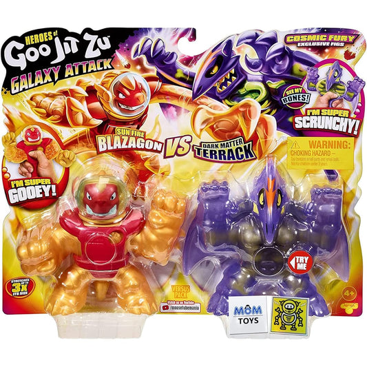 Heroes of Goo JIT Zu Galaxy Attack Sun Fire Blazagon vs Dark Matter Terrack Action Figure 2 Pack Toy Bundle with 2 My Outlet Mall Stickers