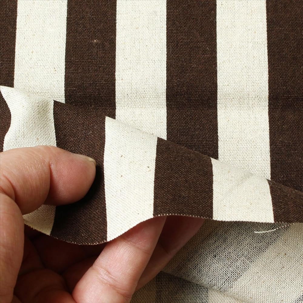Nippon Chuko NBK Cotton Linen Natural Print Fabric Thick Stripe Pattern 110cm Width x 9m Sold Cut Brown ICH29000-2J-9M