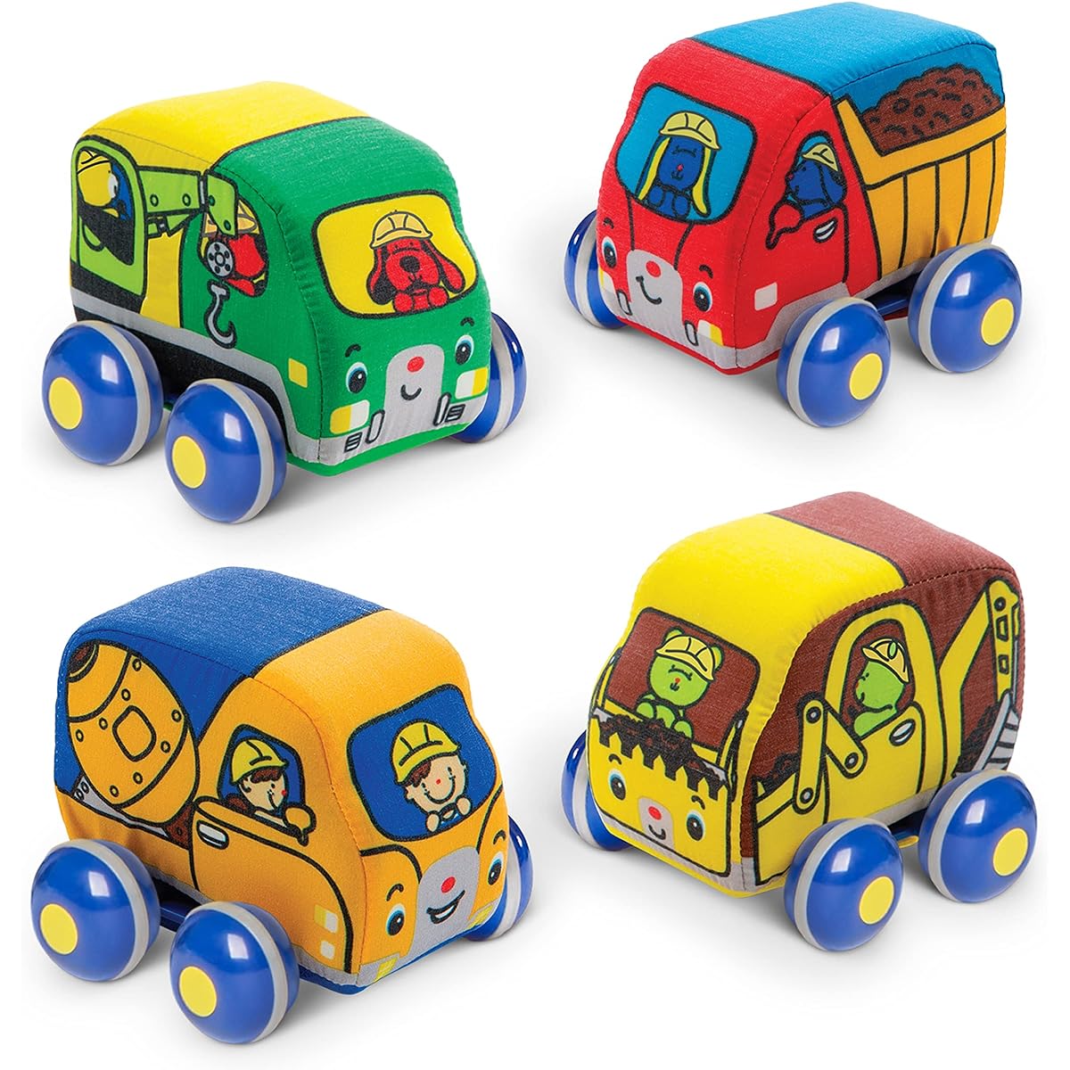 Melissa & Doug Pull-Back Construction Vehicles - Soft Baby Toy Play Set of 4 Vehicles