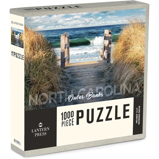 1000 Piece Puzzle Outer Banks North Carolina Stairs to Beach (Made in the USA, Eco-Friendly Materials, Linen Paper Jigsaw Puzzle for Adults and Families)