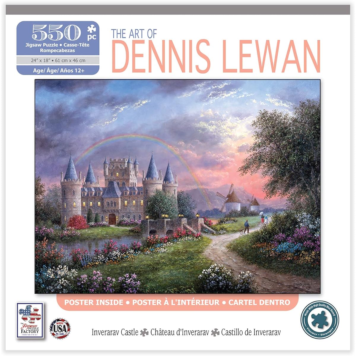 Jigsaw Puzzle Factory 550 Piece Puzzle for Adults - Inverragh Castle Full Size 26 x 19 inches Made in the USA