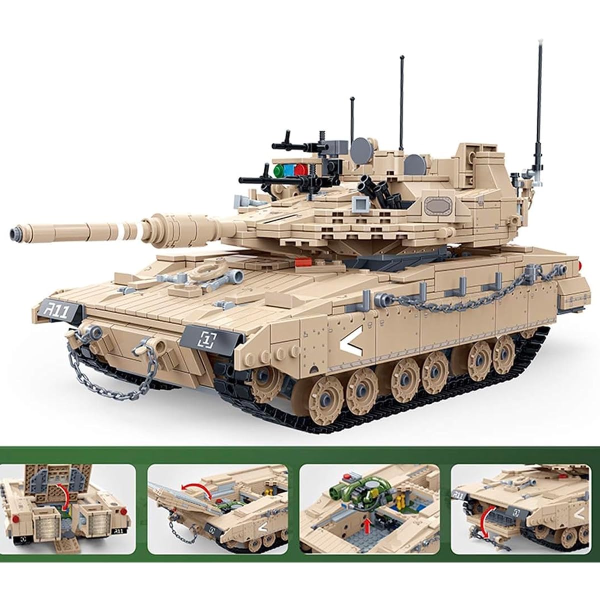 General Gym Military Theme WW2 Building Block Tank Set for WWII Brick Building Enthusiasts (Israeli Merkava MK4M Tank)