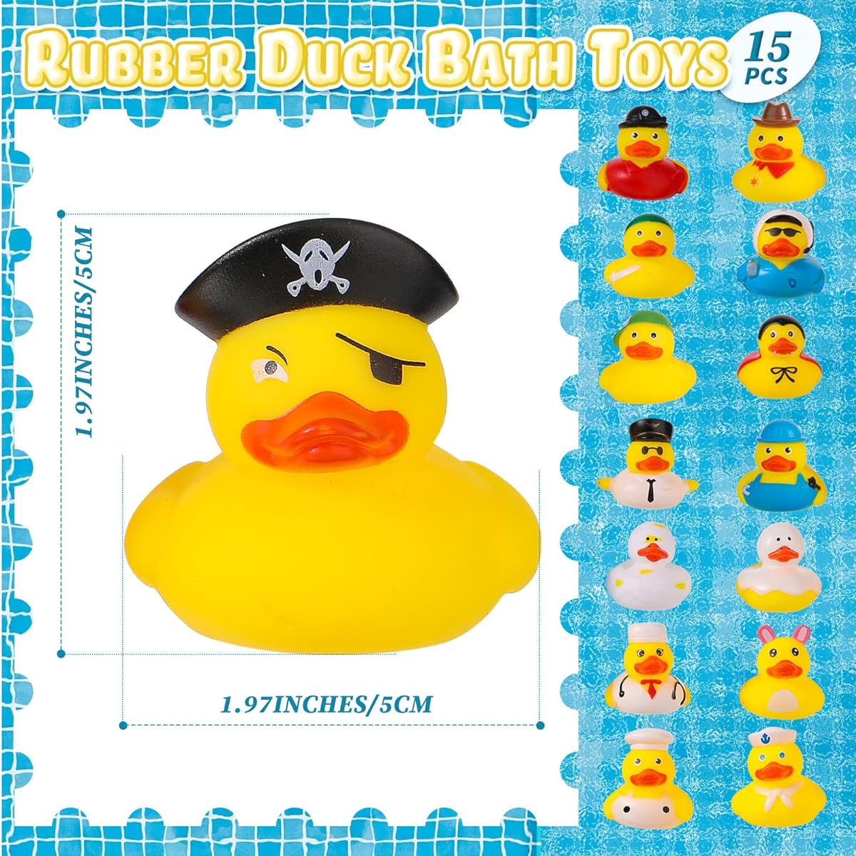 15pcs Assorted Rubber Duck Bath Toys Halloween Mini Rubber Ducks Teen Halloween Birthday Christmas Party Decoration Supplies Preschool Bathtub Bathroom