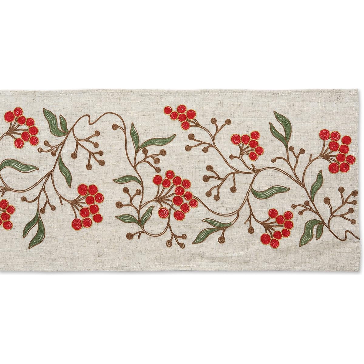 DII Holiday Dining Table Decoration Embroidered Christmas Table Runner, 14x70, Winter Berries
