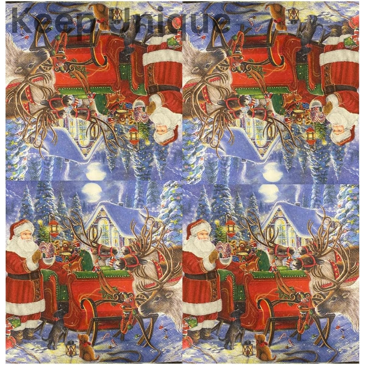 Keep Unique 20 Sheets 13x13 Inch Christmas Paper Luncheon Decoupage Napkins 3 Layer Servilletas Christmas Napkins Art Dinner Party Disposable Napkins Decoration (Santa's Sleigh)